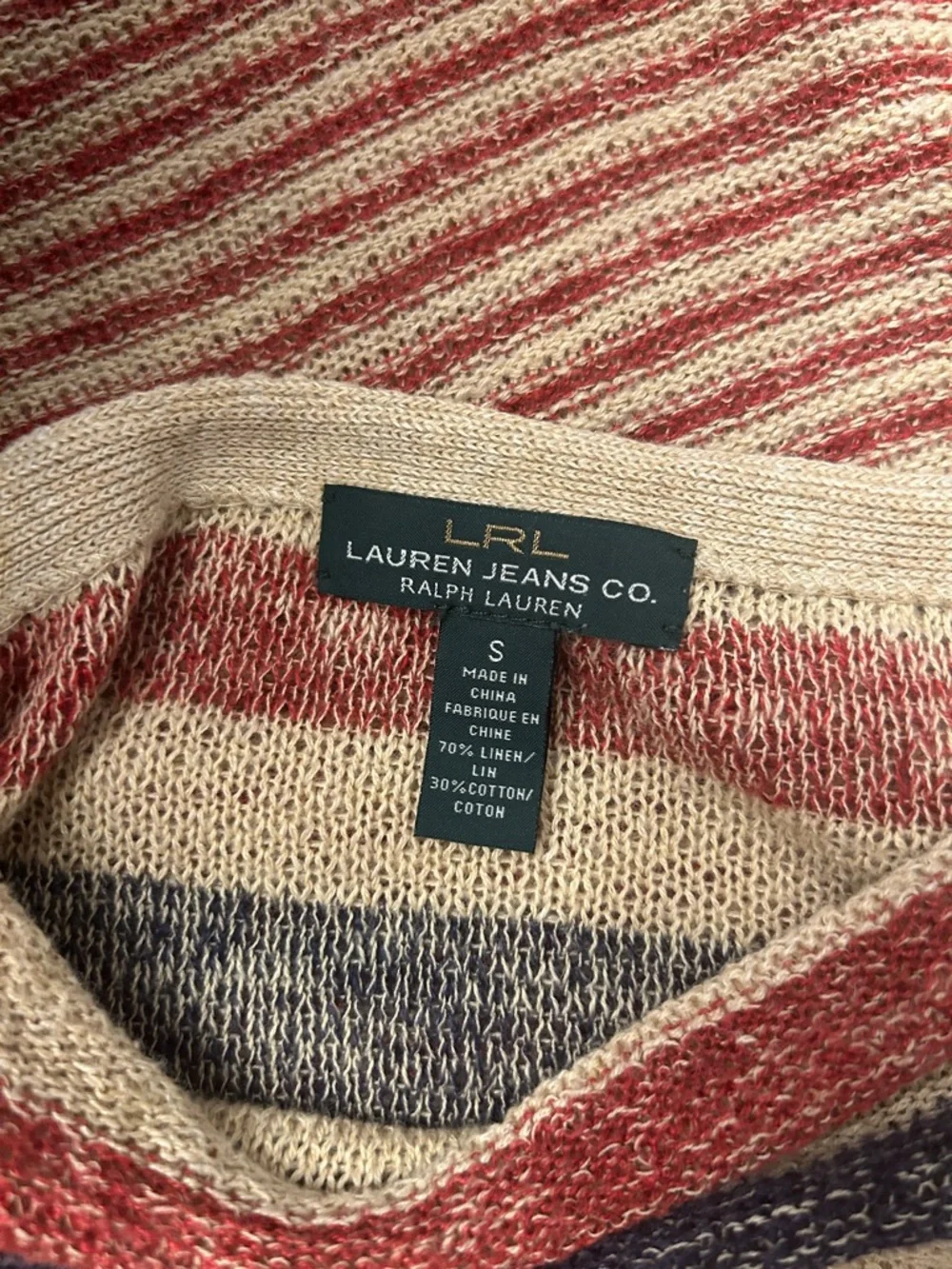Ralph Lauren vintage Red Blue Tan USA Womens Linen Blend Knit Top - Picture 6 of 6